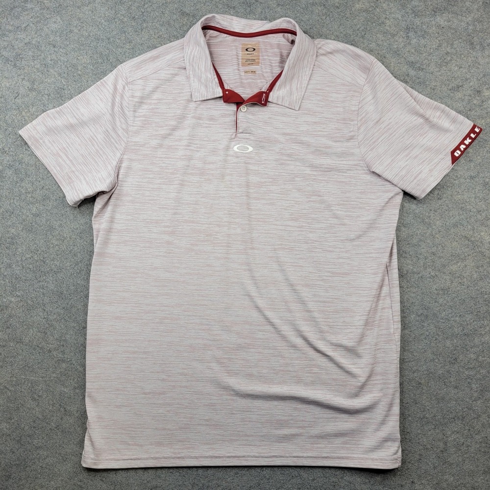 Oakley Polo Shirt Mens XL Pink Stripe Regular Fit Tagless‎ Golf Performance Top